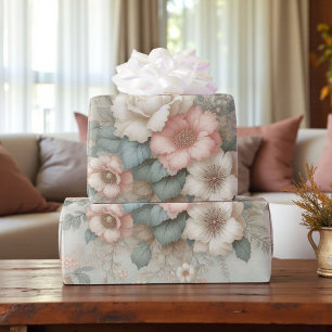 Shabby Chic Rosafärgad Salvia Grön Boho Blommig Ro Presentpapper
