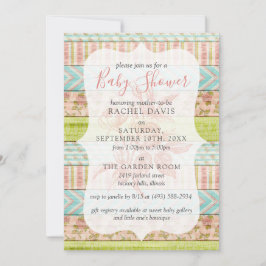 Shabby Chic Rosor Rustik Trä Blommig Baby Shower Inbjudningar