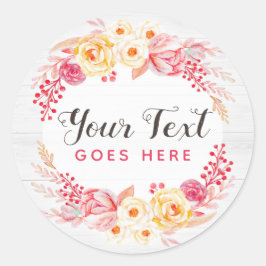 Shabby Chic Rosor & Rustikt Trä Lysteröd Blommig Runt Klistermärke