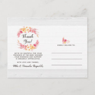 Shabby chic Rustic Blommigt Baby Shower Tack Vykort
