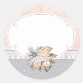 Shabby chic Rustic Blommigt Sewing Buttons Boutiqu Runt Klistermärke