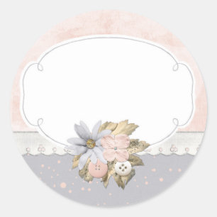 Shabby chic Rustic Blommigt Sewing Buttons Boutiqu Runt Klistermärke