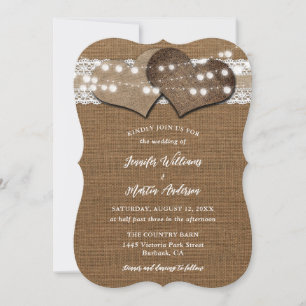 Shabby chic Rustic Land Burlap Snöre Bröllop Inbjudningar
