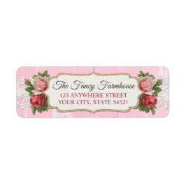 Shabby chic Rustic Wood Rosa Blommigt Returadress Etikett