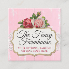 Shabby chic Rustic Wood Rosa Blommigt Vintage Ro Fyrkantigt Visitkort
