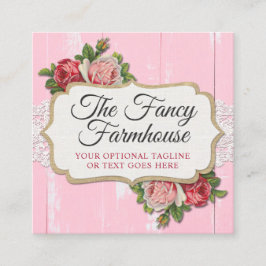 Shabby chic Rustic Wood Rosa Blommigt Vintage Ro Fyrkantigt Visitkort