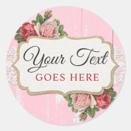 Shabby chic Rustic Wood Rosa Blommigt Vintage Ro Runt Klistermärke