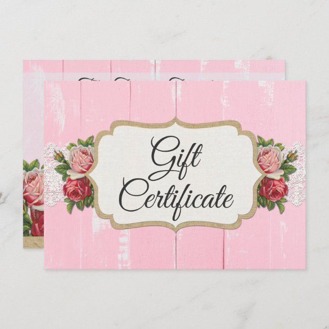 Shabby chic Rustic Wood Rosa Gift-kort Inbjudningar (Fram/baksida)