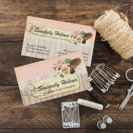 Shabby chic Rustic Wood, Vintage Snöre & Feather Visitkort