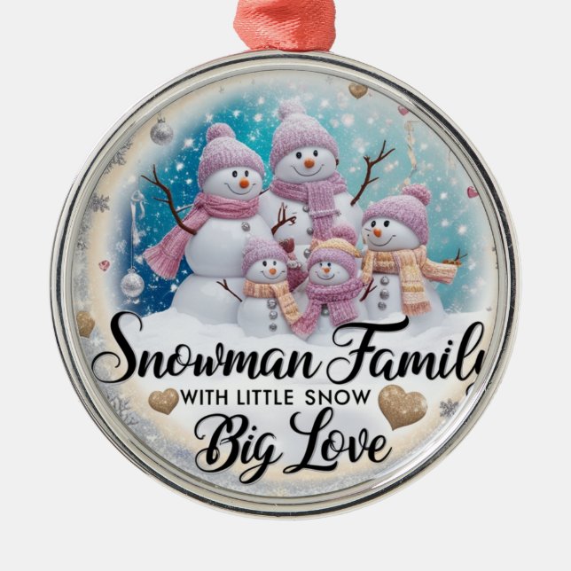 Shabby Chic Snowman Family of 5 Premium Round  Julgransprydnad Metall (Framsidan)