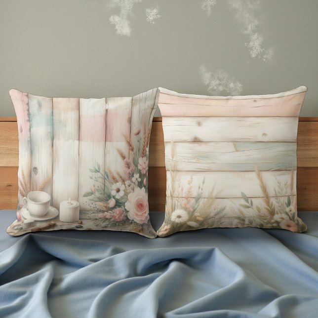Shabby Chic Soft Pastel Colors Double Sided Kudde (Skapare uppladdad)