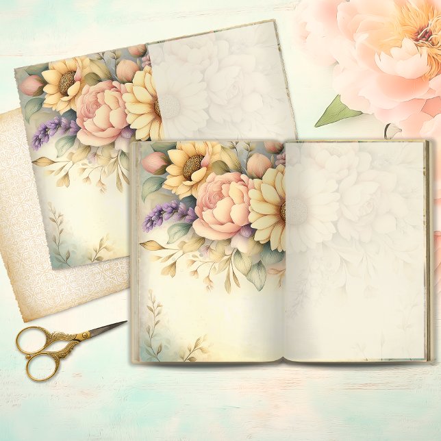 Shabby Chic Solros & Peony Sidor För Junk Journal (Skapare uppladdad)