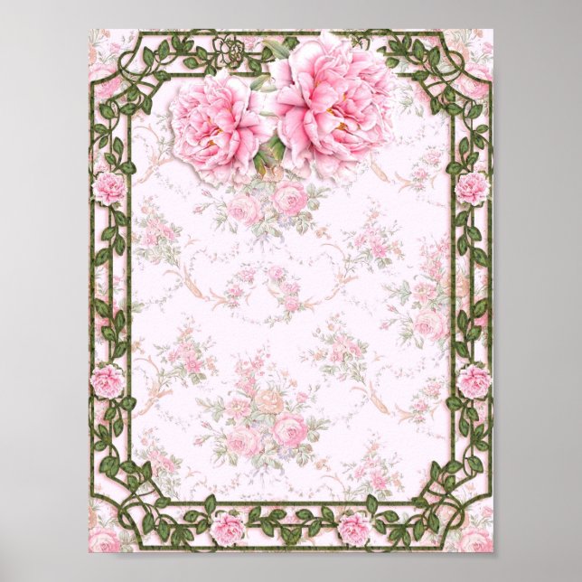 Shabby chic Söt Peonies Poster (Framsidan)