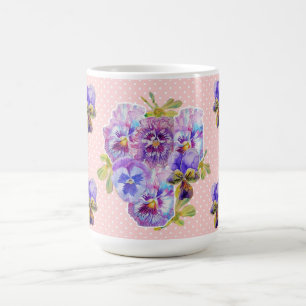 Shabby chic Söt Rosa Pansy blommigt Dot Mugg