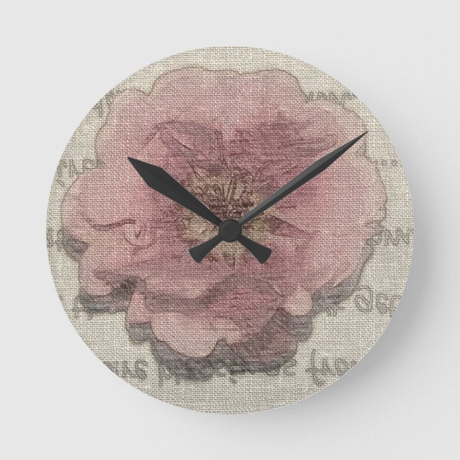Shabby chic Söt Rosa Pastel Ro Wall Clock Rund Klocka (Framsida)