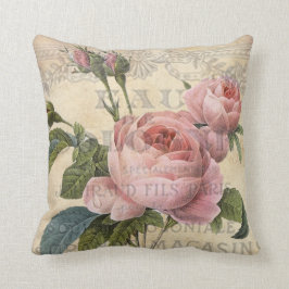 Shabby chic, söt rosa ros, fransk inspirerad kudde