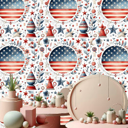 Shabby chic Star Rand Red Blue and White Pastel