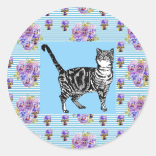 Shabby chic Tabby katt Pastel Rand Sticker Runt Klistermärke