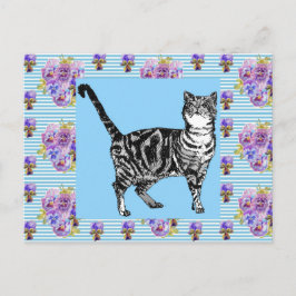 Shabby Chic Tabby Katt Pastell Randig Konst vykort