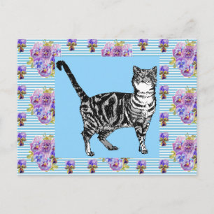 Shabby Chic Tabby Katt Pastell Randig Konst vykort