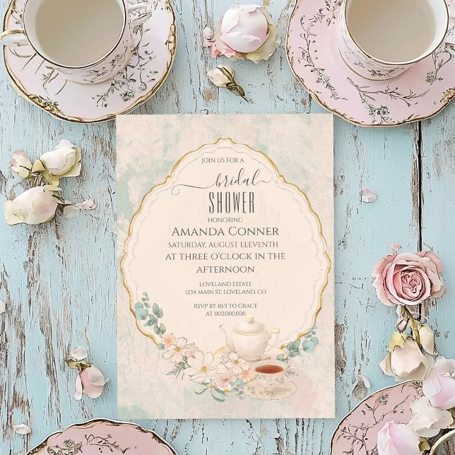 Shabby chic Tea Party Möhippa Inbjudningar (Skapare uppladdad)