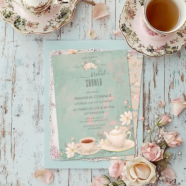 Shabby chic Tea Party Möhippa Inbjudningar (Skapare uppladdad)