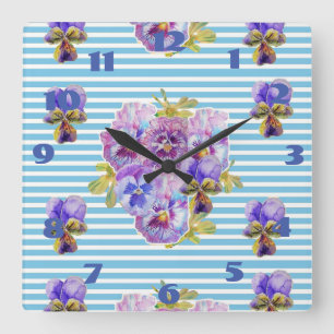 Shabby Chic Teal Rosor Rosa Konst Damrum Uhr Fyrkantig Klocka