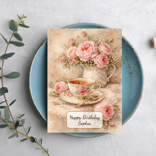 Shabby Chic Tekop med Rosor Kort