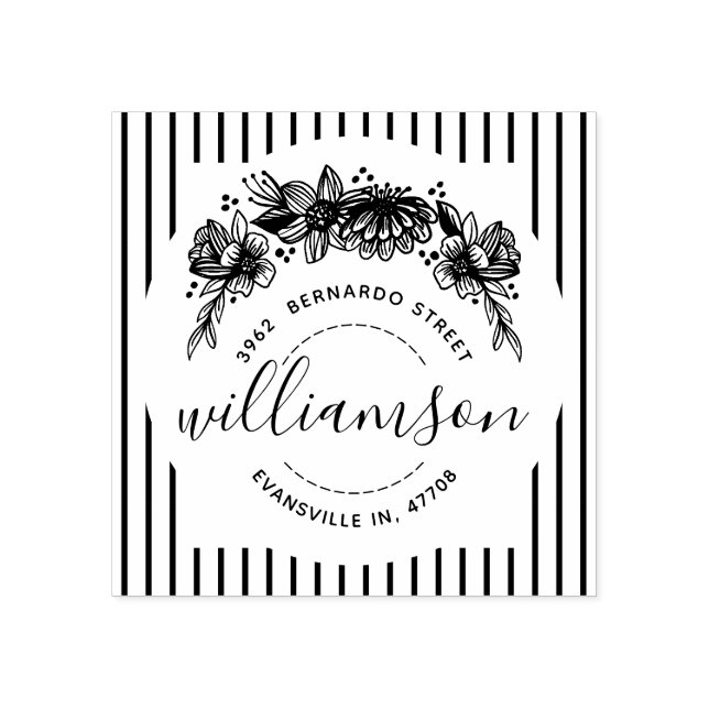 Shabby chic Trendig Blommigt & Rand Namn och Adres Stämpel (Tryck)