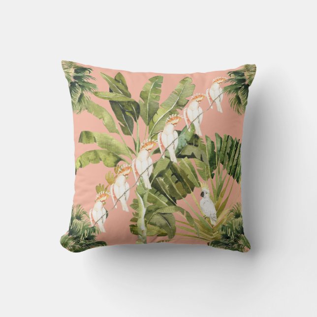 shabby chic Tropical Peach Fern Grönt Kudde (Framsida)