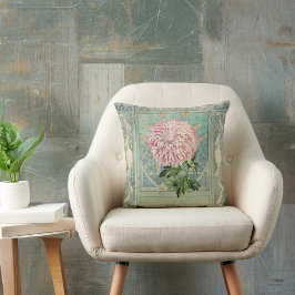 Shabby chic Turcos Rosa Blommigt Chrystanthemum Kudde
