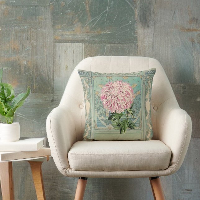 Shabby chic Turcos Rosa Blommigt Chrystanthemum Kudde (Skapare uppladdad)