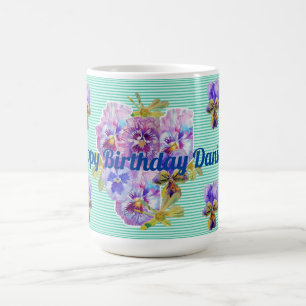 shabby chic Turquise Aqua Pansy blommigt Mugg