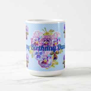 Shabby chic Turquise Aqua Pansy blommigt Mugg