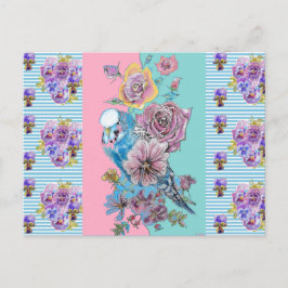 Shabby Chic Undulat Pastellblå Randig Konst Postko Vykort