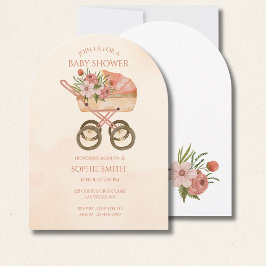 Shabby Chic Vagn Vattenfärg Blommig Bebis Shower Inbjudningar