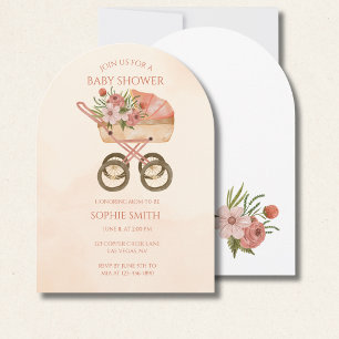 Shabby Chic Vagn Vattenfärg Blommig Bebis Shower Inbjudningar