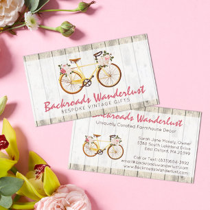 Shabby chic Vintage Bicycle on Rustic Wood Anpassn Visitkort
