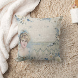 Shabby Chic Vintage Blå Dam Band Kudde