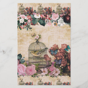 Shabby chic,vintage kollage,fåglar,fjärilar,flä brevpapper