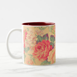 Shabby chic Vintage Ro Blommigt Två-Tonad Mugg