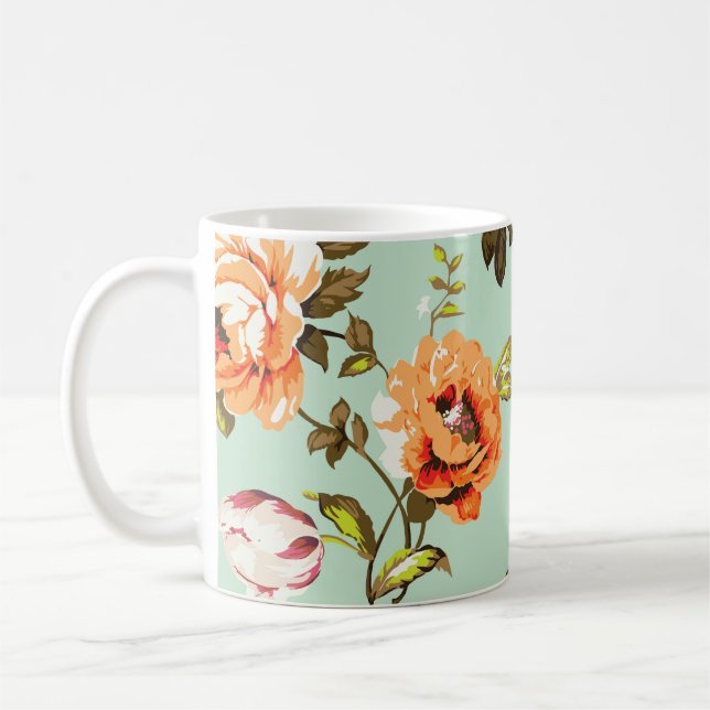 Shabby chic Vintage Ro Mönster Kaffemugg (Vänster)