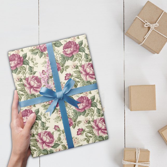 Shabby chic Vintage Rosa Peony Blommigt Design Presentpapper (Skapare uppladdad)