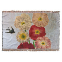 Shabby chic Vintage Rosa Red White Flowers on Blue