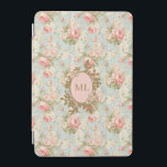 Shabby chic Vintage Rosa ros Blommigt Monogram iPad Mini Skydd<br><div class="desc">IPad-väskan med elegant vintage blommigt, försedd med Victorias rosa och vit ros på en ljusblå anka-äggblå bakgrund, ger det här höljet ett sofistikerat och charmerande utseende. Den är konstruerad av högkvalitativa material och ger ett utmärkt skydd mot repor, stötar och daglig bära. Anpassa den med ett monogram för en unik...</div>