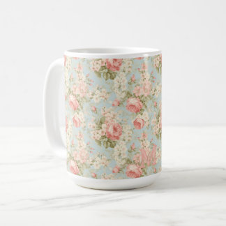 Shabby chic Vintage Rosa ros Blommigt Monogram Kaffemugg