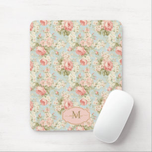 Shabby Chic Vintage Rosa Rosor Blommig Monogram Musmatta