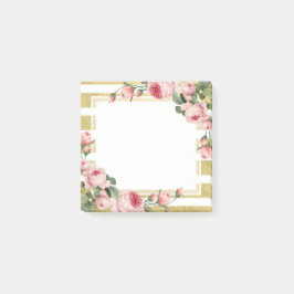 Shabby Chic Vintage Roses & Modern Gold Stripes Post-it Block