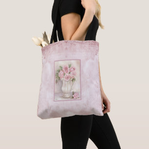 shabby chic Vintage Vas med Ro Tygkasse
