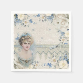 Shabby Chic Vintage Victoriansk Dam Med Blommor Pappersservett